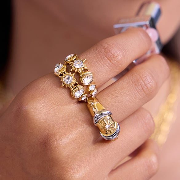 1 Piece Delicate Sun&Moon Stainless Steel Gold Color Zircon Women's Gemstone Rings 2