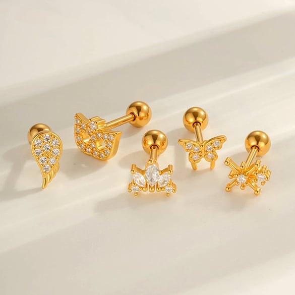 1 Piece Butterfly Copper Gold Color Zircon Piercing Earring 2