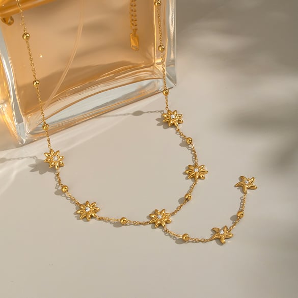 Flower Stainless Steel  Gold Color Necklace Set