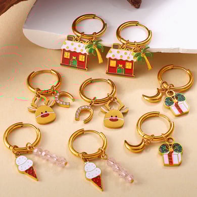 1 paire de boucles d&#39;oreilles pendantes de Noël en acier inoxydable couleur or h5 Image3