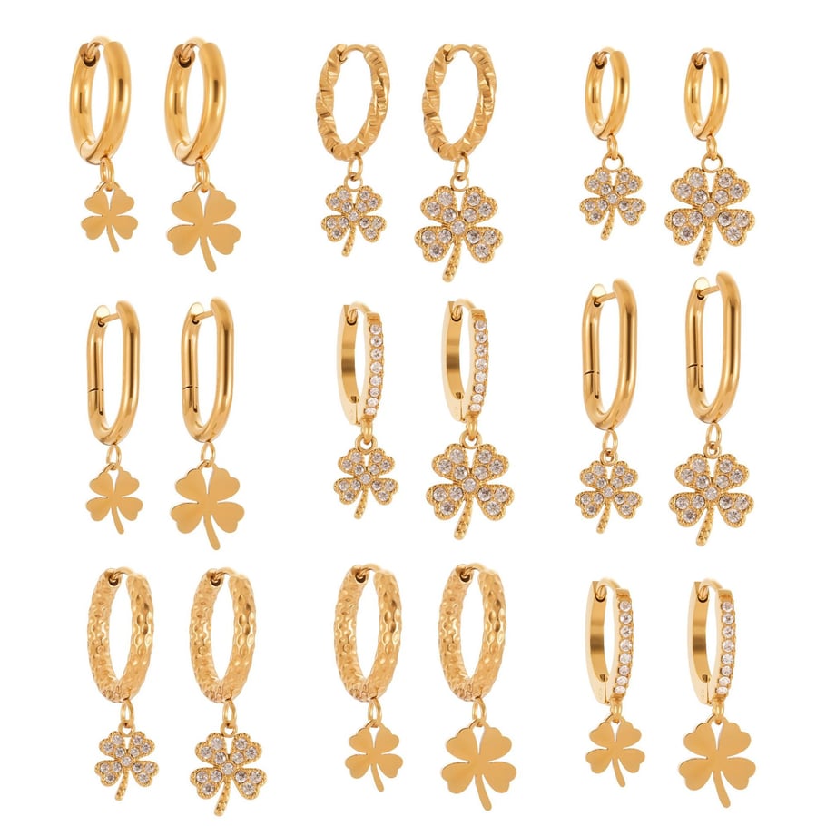 1 Pair Elegant Clover Stainless Steel Gold Color Zircon Women's Drop Earrings Picture7