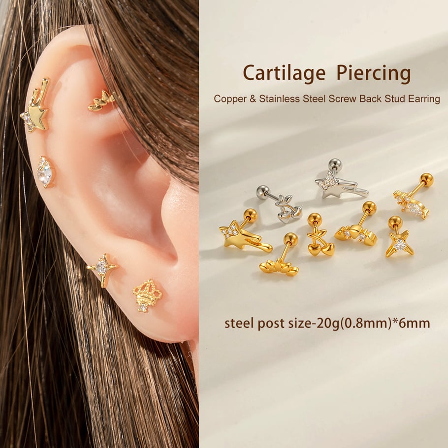 1 Piece Cherry Copper Gold Color Zircon Piercing Earring h5Picture4