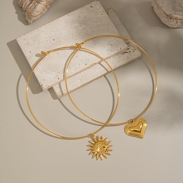 1 Piece Heart Sun Stainless Steel Gold Color Charm Necklace