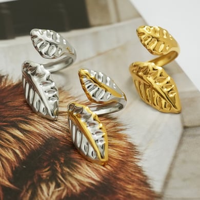 1 Piece Simple Series Natural Leaf Stainless Steel  Women's Statement Rings h5 Picture5