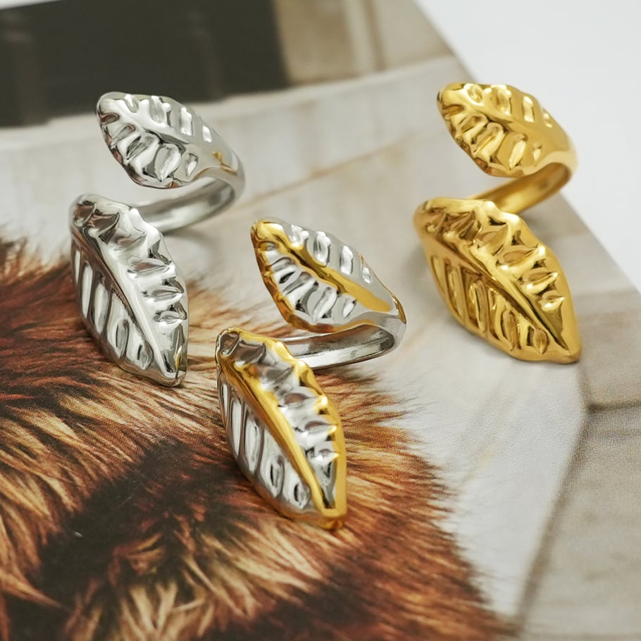 1 Piece Simple Series Natural Leaf Stainless Steel  Women's Statement Rings Picture5