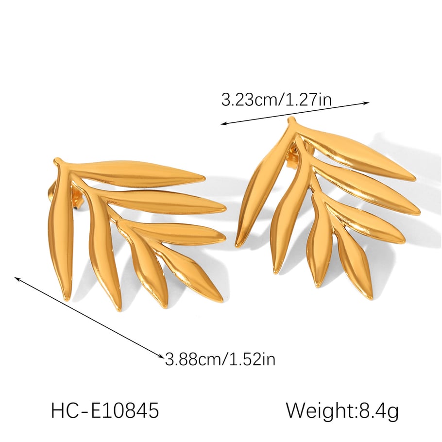 1 Pair Simple Leaf Stainless Steel  Gold Color  Women's Stud Earrings Picture2