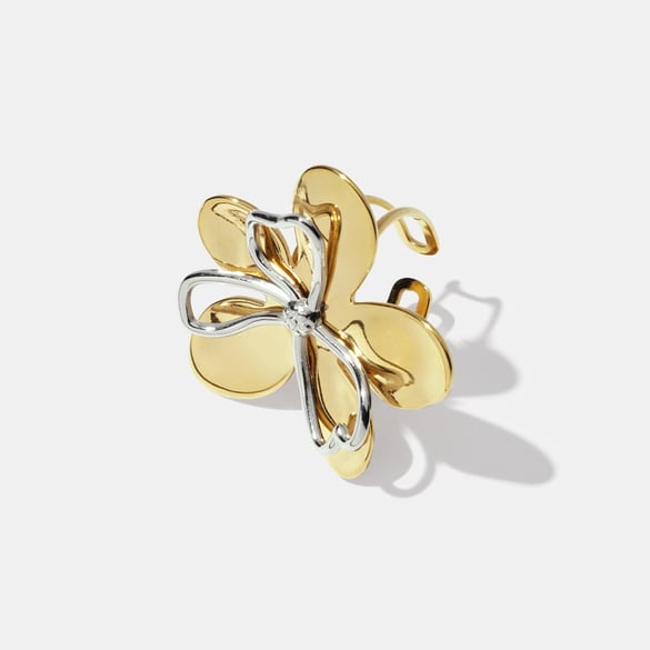 1 Stück Retro-Blumen-Statement-Ringe aus Edelstahl in gemischten Gold- und Silberfarben 2