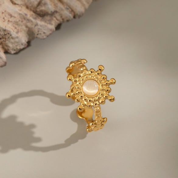 1 Piece Elegant Flower Stainless Steel Natural Stone Women's Gemstone Rings