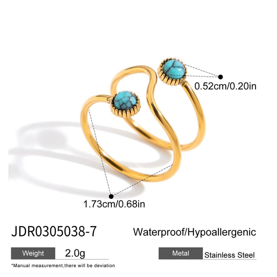Anillo de acero inoxidable con forma de mariposa, estilo retro, color dorado y piedra natural. Imagen2