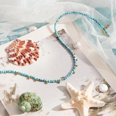 1 Piece Calaite Beads Natural Stones Gold Color Women's Beaded Necklaces h5 Picture4
