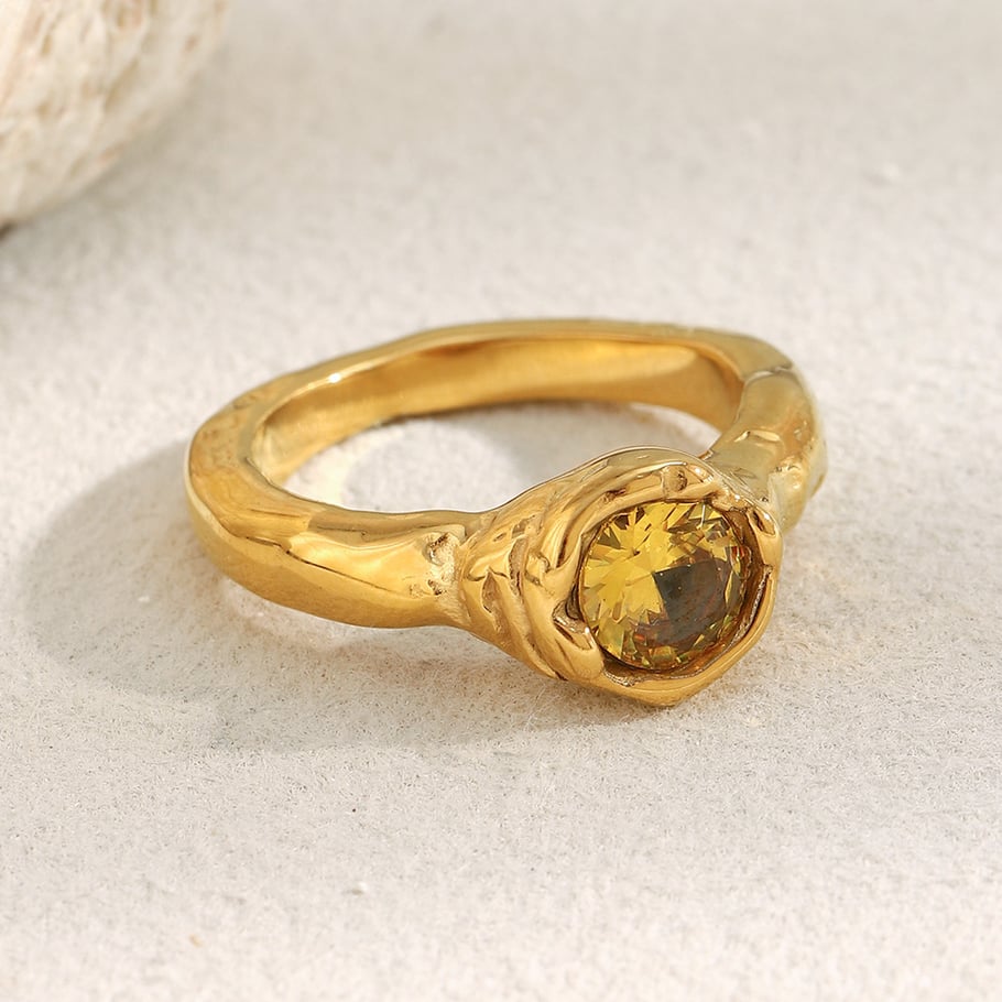 1 Piece Delicate Stainless Steel Gold Color Women's Gemstone Rings Picture5