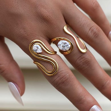 1 Piece Casual Irregular Shape Stainless Steel  Gold Color  Zircon Statement Rings h5 Picture3