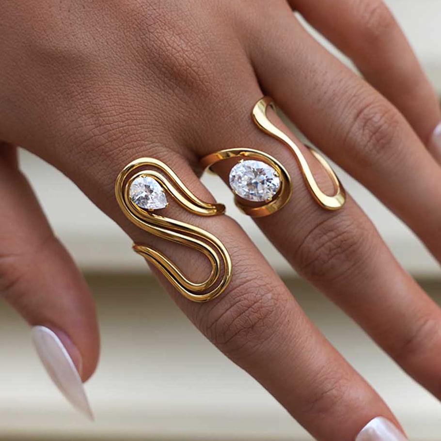 1 Piece Casual Irregular Shape Stainless Steel  Gold Color  Zircon Statement Rings Picture3
