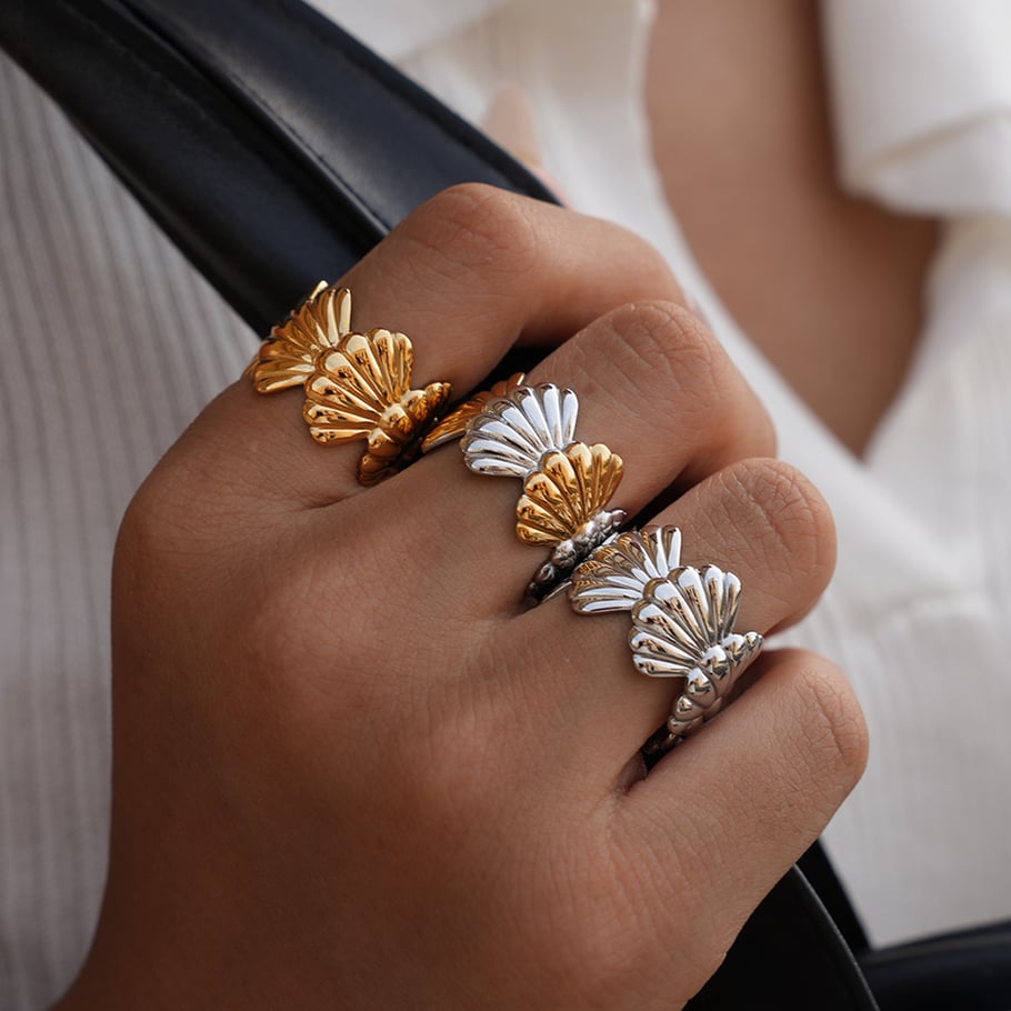 1 Piece Simple Casual Shell Stainless Steel   Gold Color Women’s Statement Rings Picture5