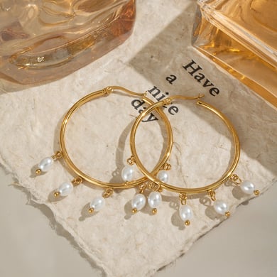1 Pair Casual Tassel Circle Stainless Steel Gold Color Women's Hoop Earrings h5 Picture4