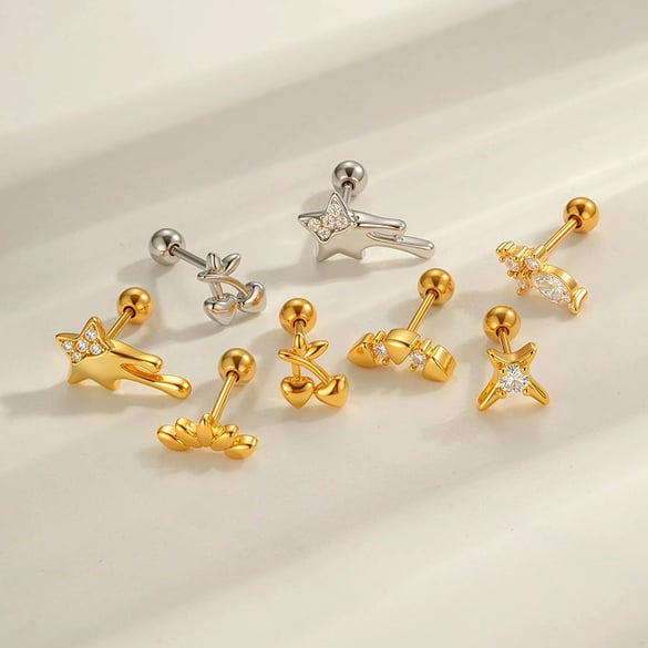 1 Piece Cherry Copper Gold Color Zircon Piercing Earring 2