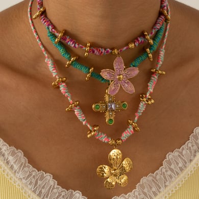 1 Piece Flower Hand-woven Rope Stainless Steel Gold Color Women's Pendant Necklaces h5 Picture5