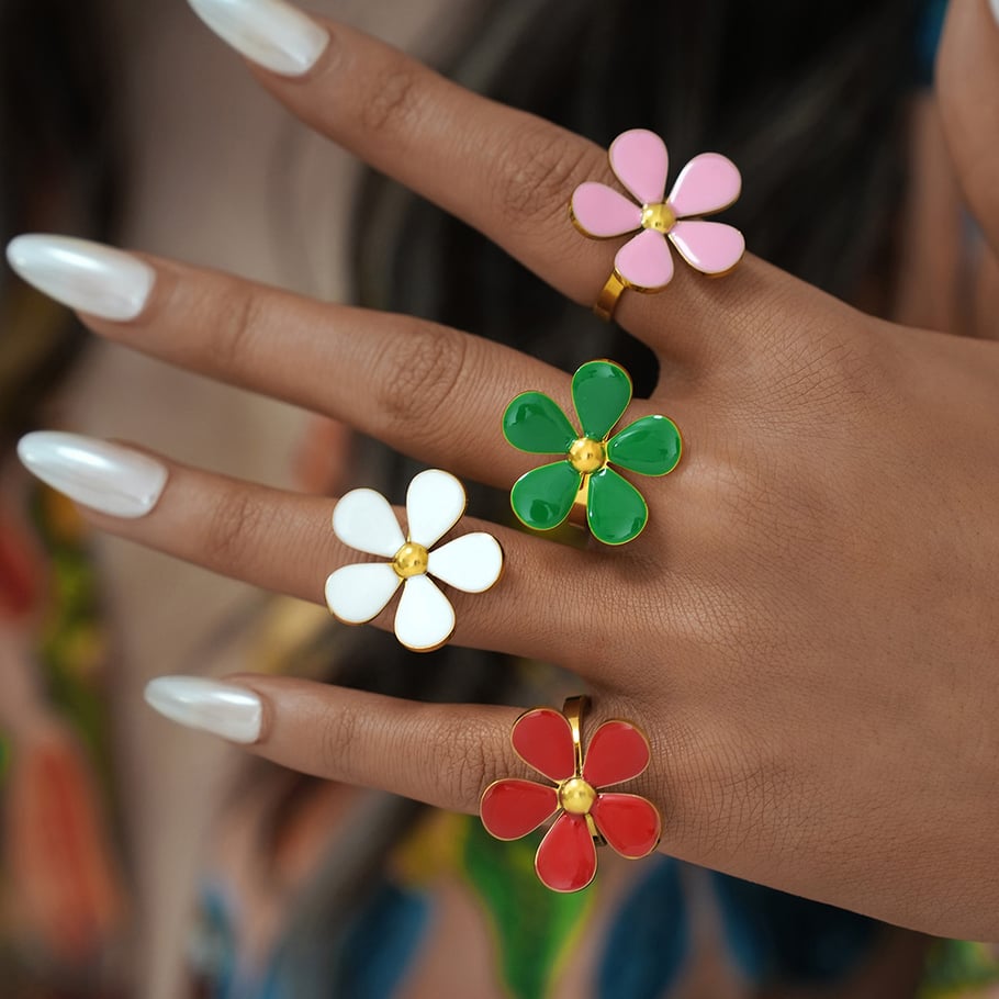 1 Piece Simple  Retro Flower Stainless Steel  Women's Statement Rings Picture2