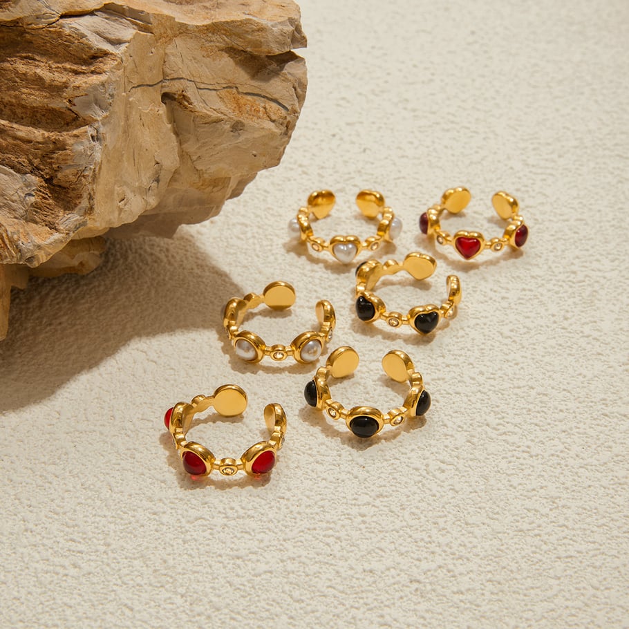 1 Piece Romantic Heart Stainless Steel Gold Color Statement Rings Picture5