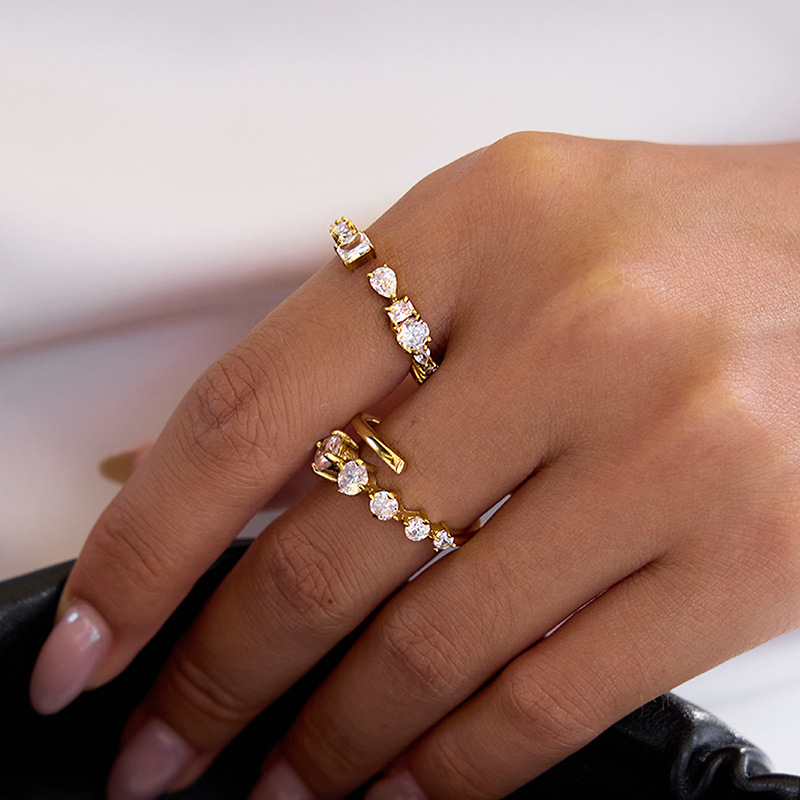 1 Piece Delicate Lines Stainless Steel Gold Color Zircon Women's Gemstone Rings Picture4