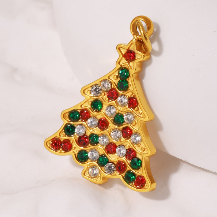 1 pezzo di ciondolo da donna in acciaio inossidabile color oro con serie di zirconi natalizi Immagine3