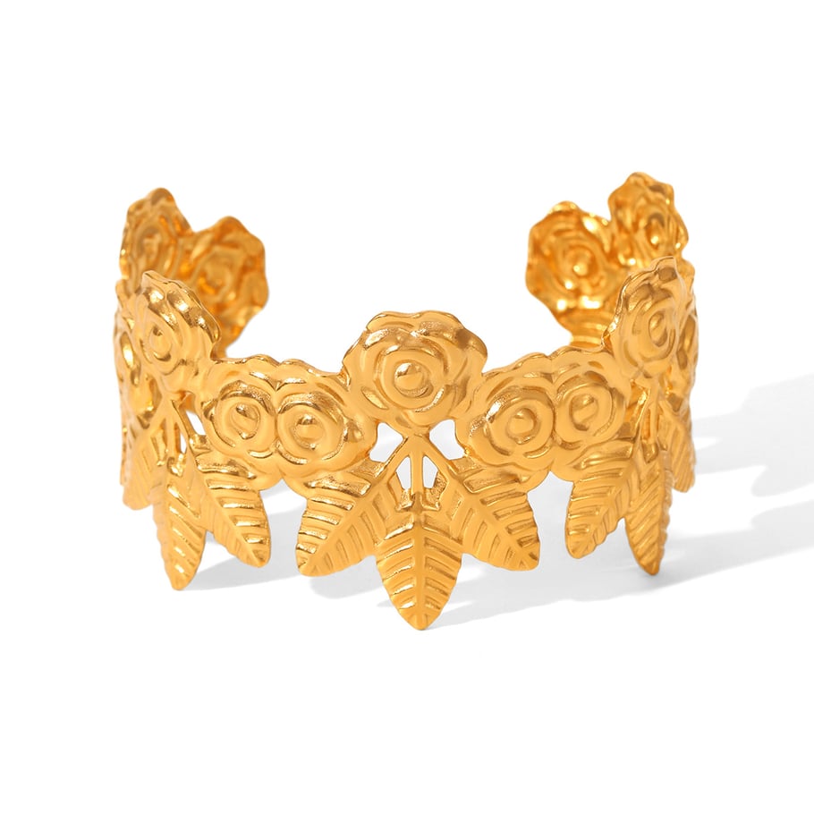 1 pieza de pulseras de mujer de color dorado con diseño de flores diarias de serie simple Imagen6
