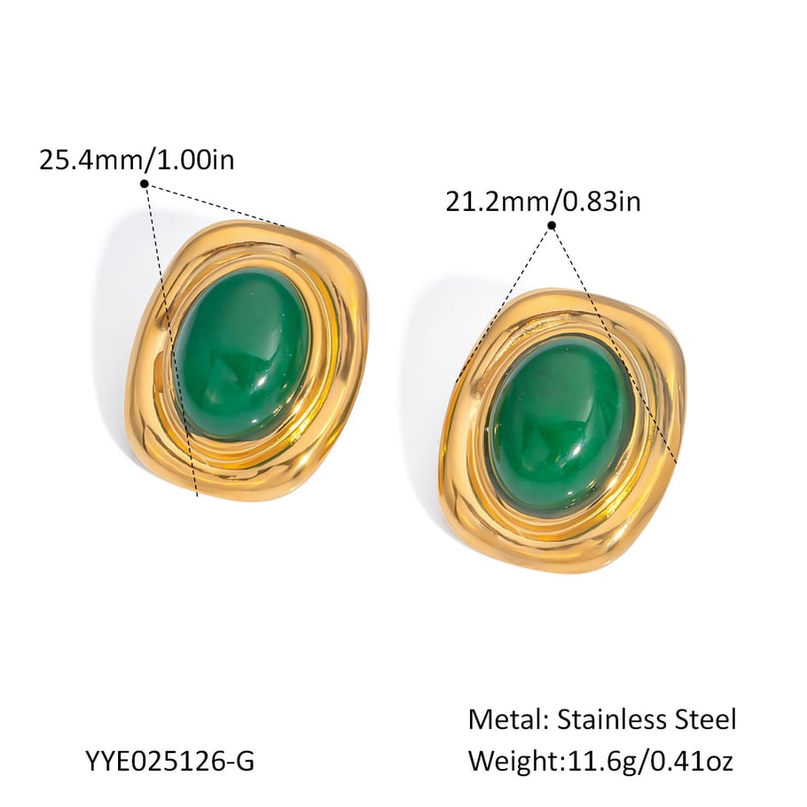 1 Pair Classic Rectangular Stainless Steel Gold Color Natural Stone Pearl Women's Stud Earrings 