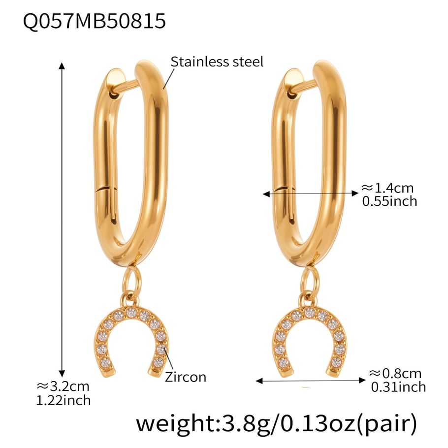 1 Pair Luxurious Horseshoe-shaped Stainless Steel Gold Color Zircon Women's Drop Earrings Picture2