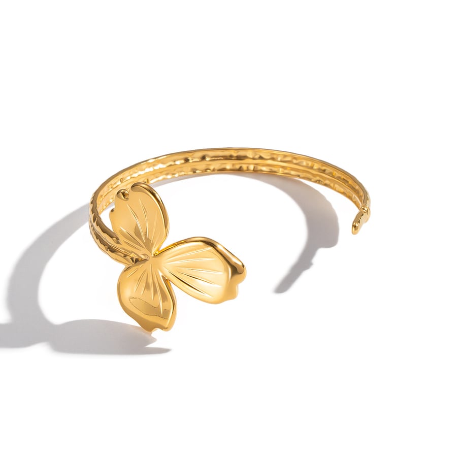 1 brazalete de acero inoxidable dorado con diseño de flores para mujer Imagen5