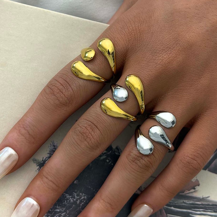 1 Piece Simple Daily Irregular Shape Stainless Steel  Gold Color  Statement Rings Picture6