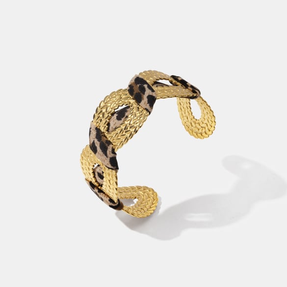 1 Piece Classic Series Retro Irregular Shape Leopard Print Stainless Steel  Women's Cuff Bracelets
