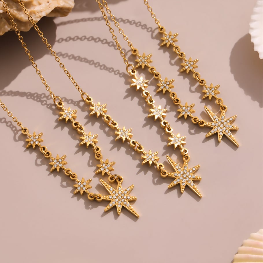 1 Piece Luxurious Star Stainless Steel Gold Color Women's Pendant Necklaces Picture3