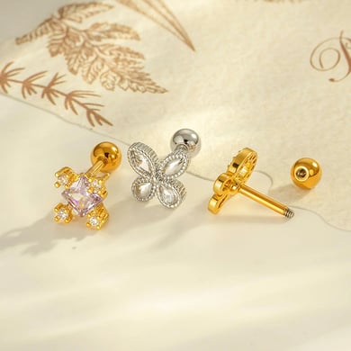 1 stuk bloem koper goud kleur zirkoon piercing oorbel h5 Afbeelding3
