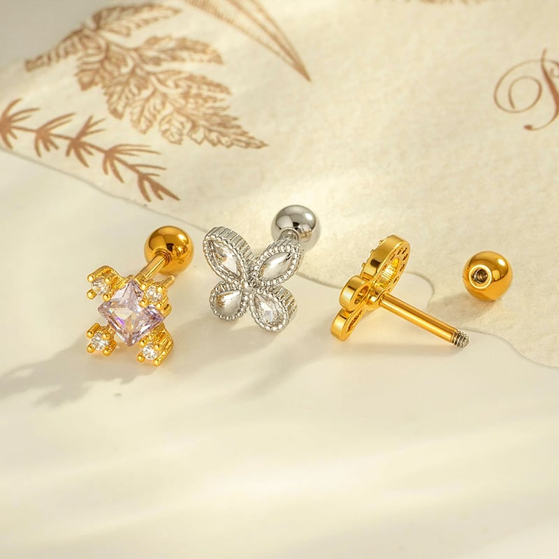1 stuk bloem koper goud kleur zirkoon piercing oorbel Afbeelding3