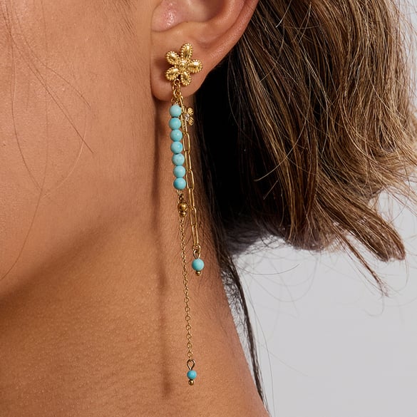 1 Pair Classic Flower Tassel Stainless Steel Gold Color Women's Dangle Earrings 2