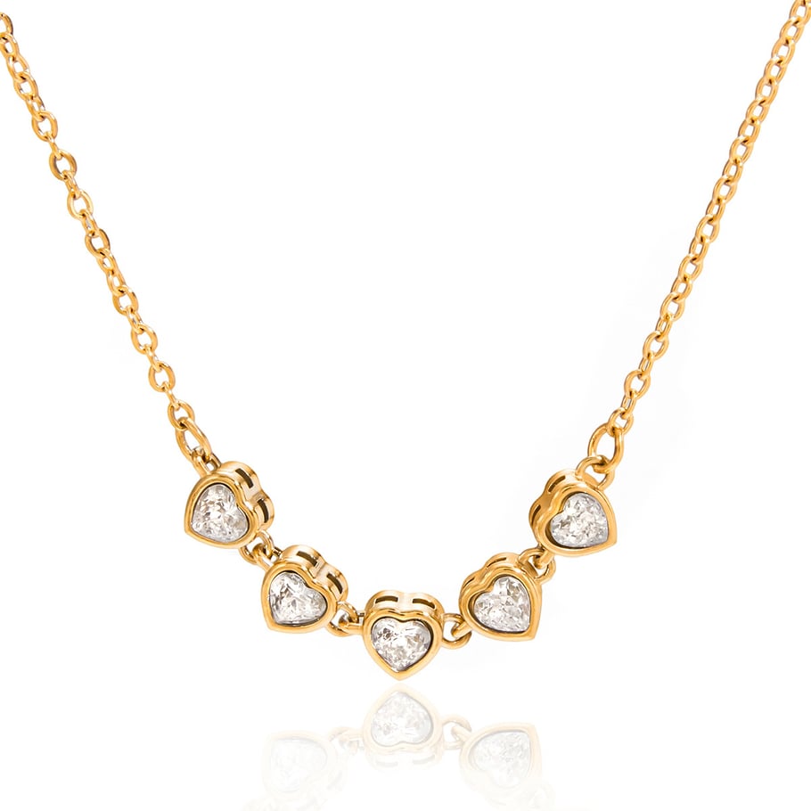 Collana con ciondolo da donna in acciaio inossidabile color oro con zirconi a forma di cuore, 1 pezzo 