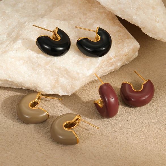 1 Pair Simple Series Retro Solid Color Stainless Steel Women's Stud Earrings