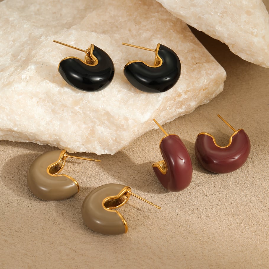 1 Pair Simple Series Retro Solid Color Stainless Steel Women's Stud Earrings Picture2