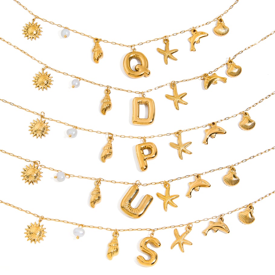 1 pezzo di collana con ciondolo a forma di lettera in acciaio inossidabile color oro da donna Immagine5