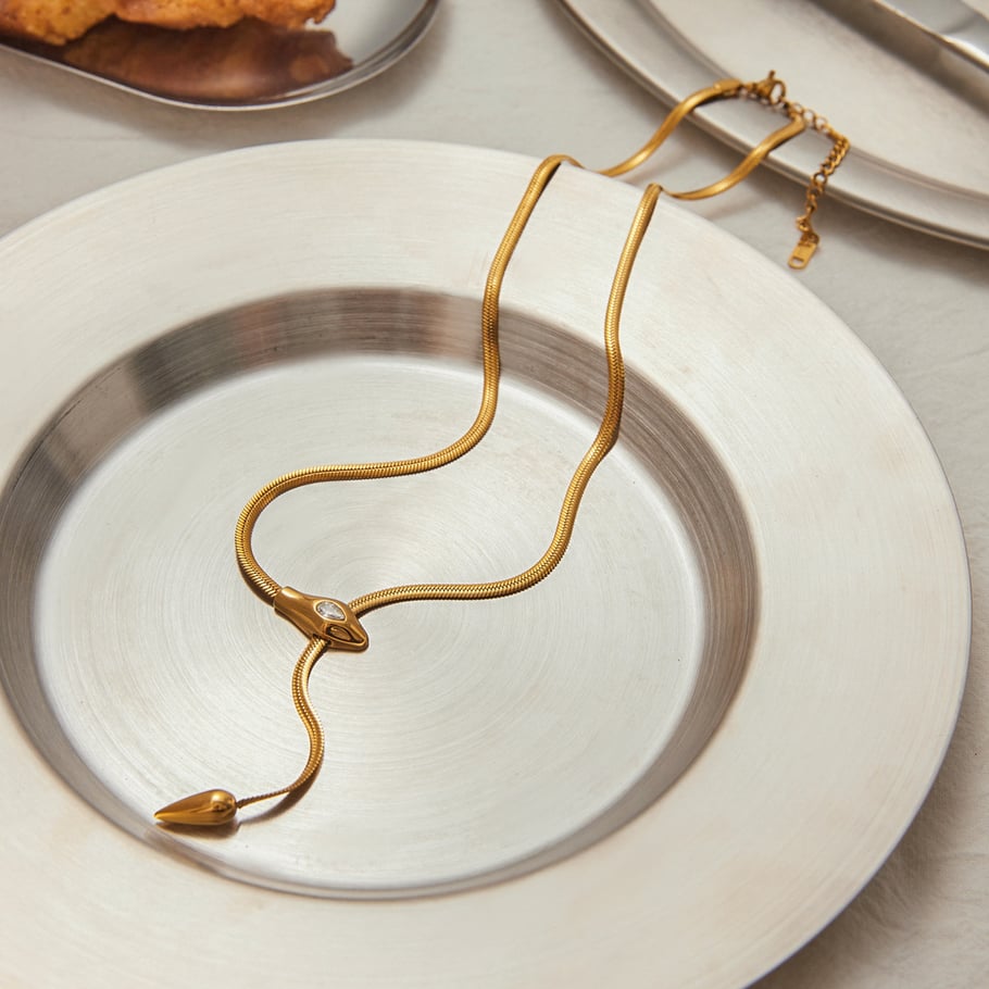1 Piece Shinning Snake Stainless Steel Gold Color Women's Pendant Necklaces Picture5
