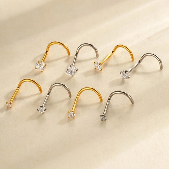 1 Stück Kreis Titanlegierung Goldfarben Zirkon Nasenstecker 2