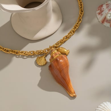 Collar con colgante de acero inoxidable de concha natural de 1 pieza h5 Imagen4