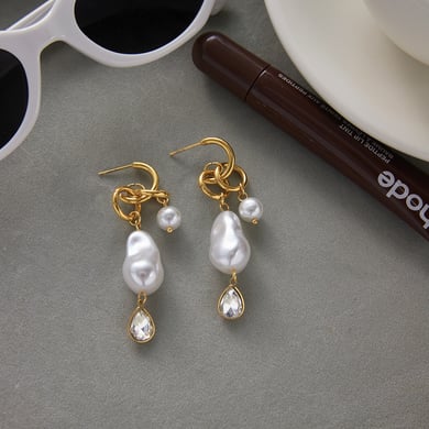 1 paio di splendidi orecchini pendenti da donna in acciaio inossidabile color oro con forma irregolare a goccia h5 Immagine4