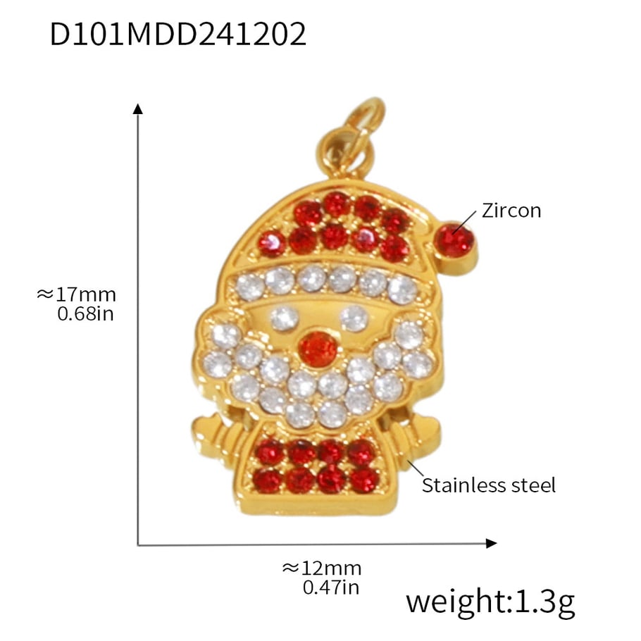 1 pezzo di ciondolo da donna in acciaio inossidabile color oro con serie di zirconi natalizi 
