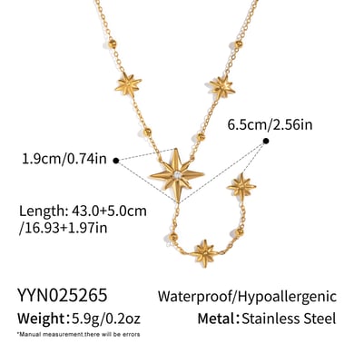 Stars Stainless Steel Gold Color Necklace Set h5 
