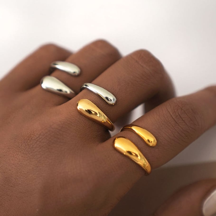 1 Piece Simple Droplet Stainless Steel  Gold Color  Statement Rings Picture3