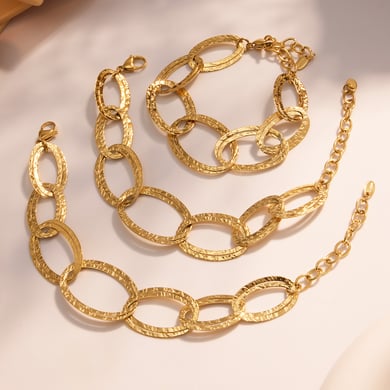 1 Piece Oval Hammer Pattern Stainless Steel Gold Color Women's Chunky Bracelets h5 Picture4