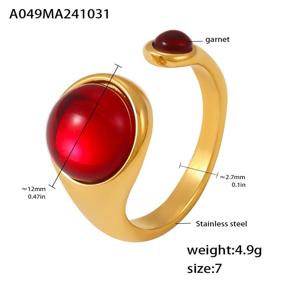 1 Stück Elegante Granat Edelstahl Gold Farbe Damen Edelstein Ringe Bild2