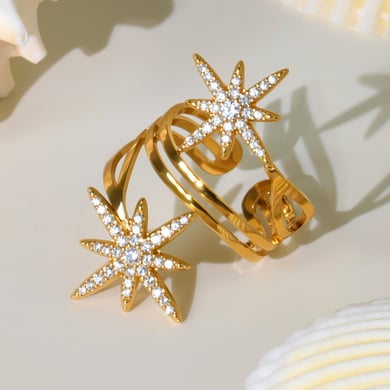 1 pezzo di anelli eleganti in acciaio inossidabile color oro con cuore e stella h5 Immagine4