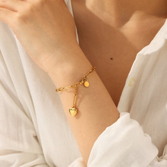 Bracelet chaîne simple en acier inoxydable doré pour femme, 1 pièce, motif cœur